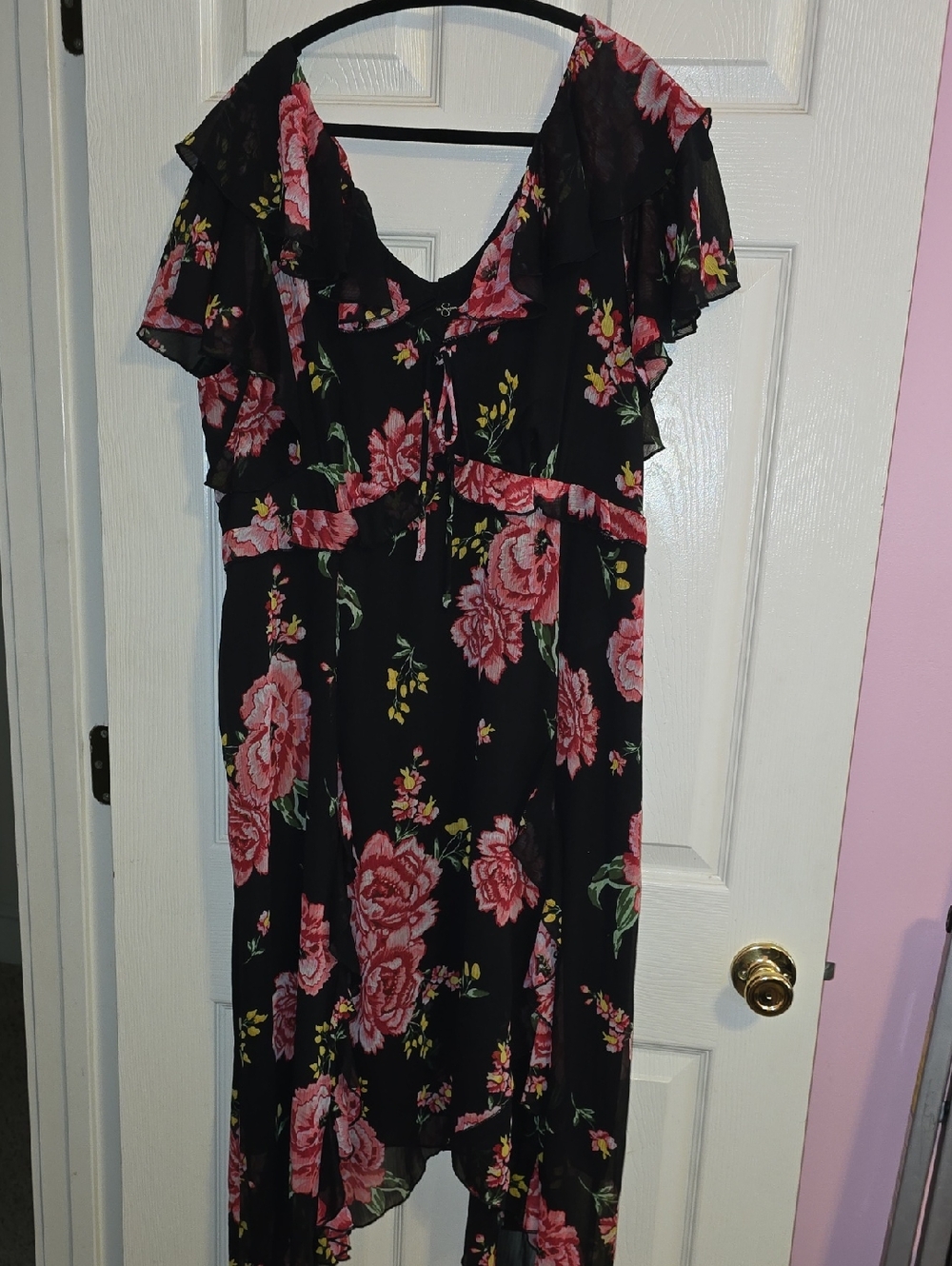 Jessica Simpson Black High-Low Dress with Pink Rose Print